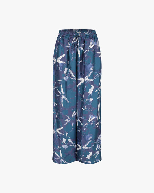 Amalia pant in floral silk twill, Blue Depths — LIBE effortless ready-to-wear, Anthesis collection
