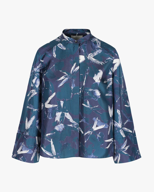 Aurora shirt in floral silk twill, Blue Depths — LIBE effortless ready-to-wear, Anthesis collection