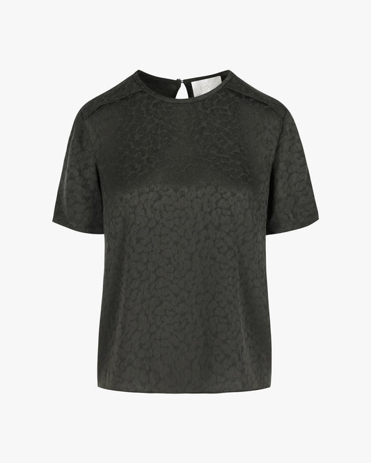Olivia top in Beetle Green silk jacquard — LIBE effortless ready-to-wear, Floravis collection